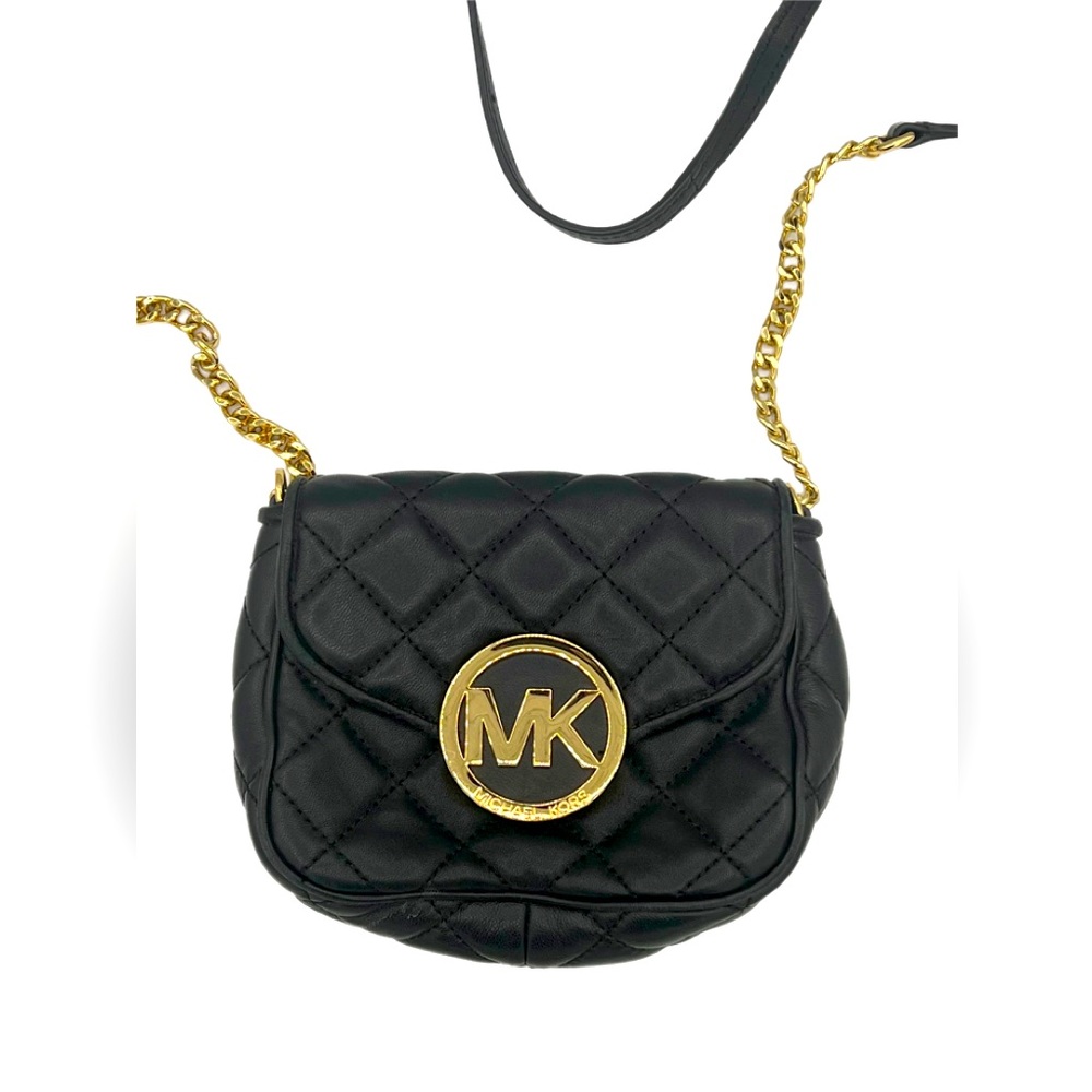 Michael kors black quilted crossbody bag gold chain strap.
